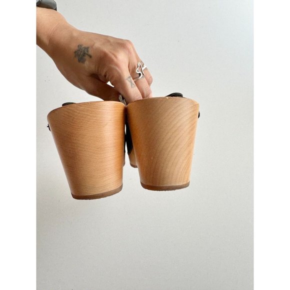 SWEDISH HASBEENS Black Leather Mary Jane Clog Sandals Mules Pumps, Size 37 - Picture 9 of 14